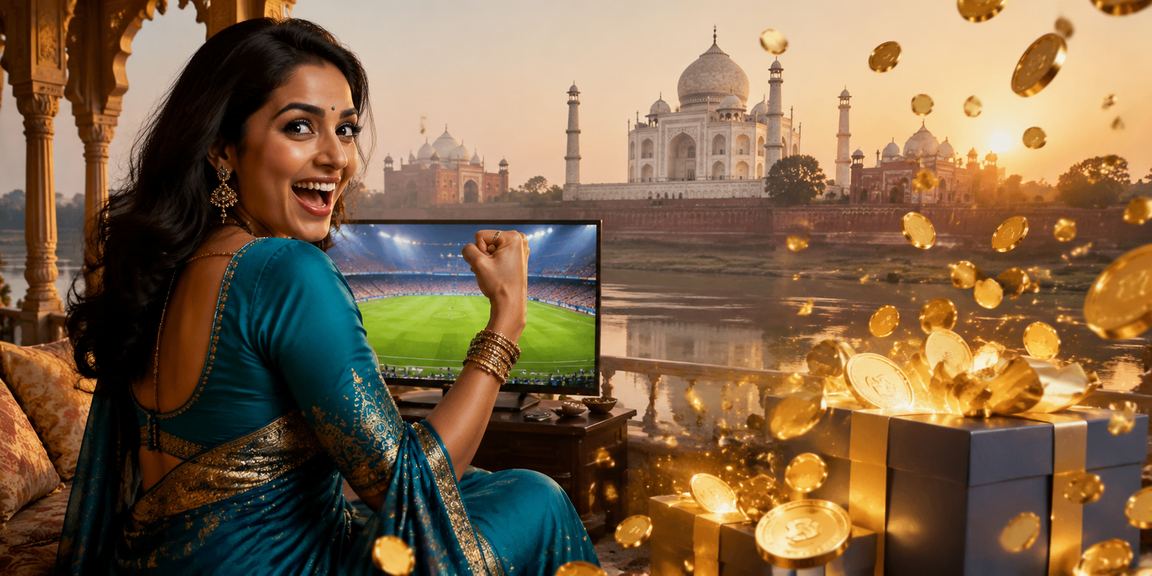 Agra Taj Mahal backdrop with sports betting theme